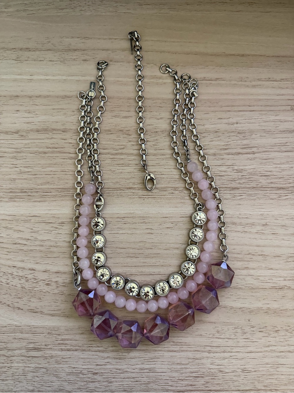 Lia Sophia Pink Layered Beaded Necklace with Gold-Tone Accents